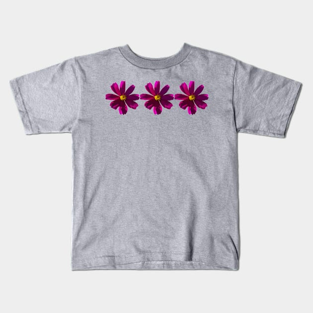 Three Dark Pink Cosmos Flowers Floral Photo Kids T-Shirt by ellenhenryart